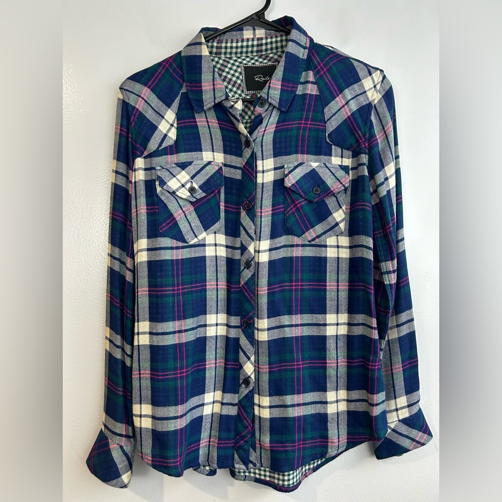Rails Hunter Plaid Blue/Pink/Green Button Down Flannel Shirt Size Small